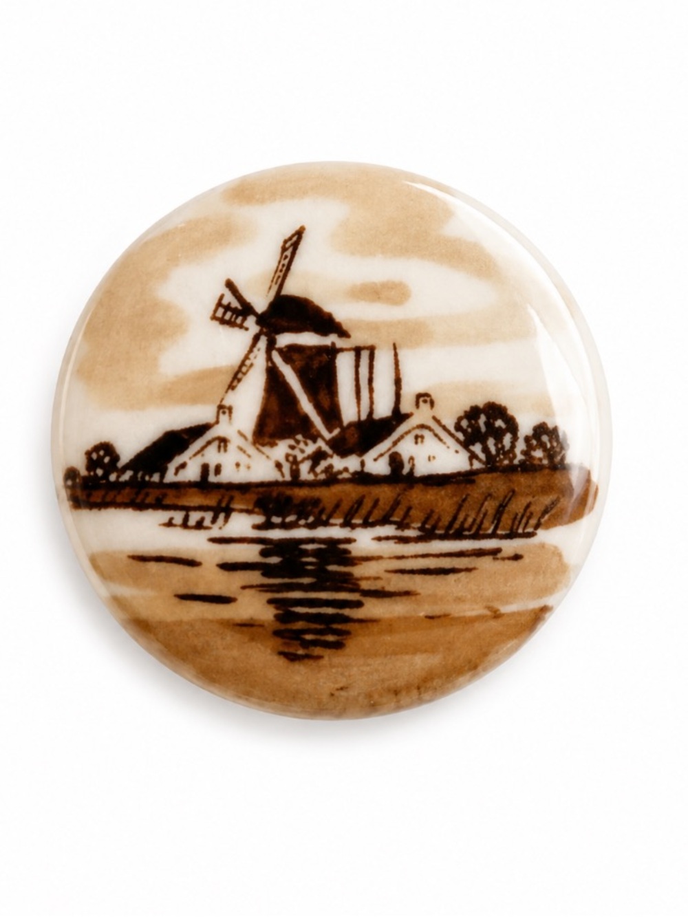 DELFT Windmill Brooch Made in Holland Hand Painted Dutch Pottery “VTG”